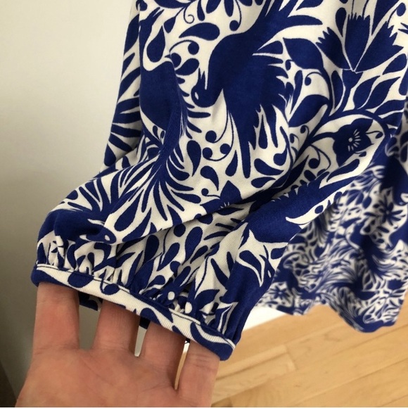 Boden bird print Lucie blue and white jersey tunic mini dress size 4 - Picture 5 of 8
